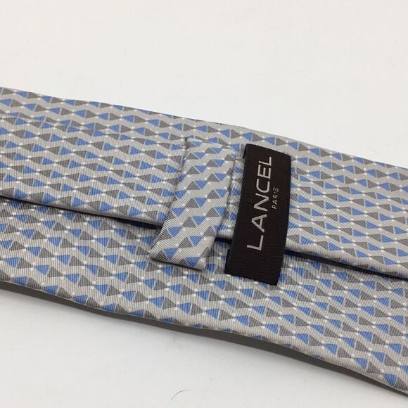 Lancel Paris 100% Silk Geometric Blue and Gray Tie Made in Italy - Picture 10 of 14
